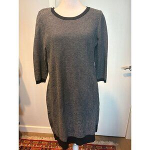 Ann Taylor Knit Shift Dress Black & Ivory Textured Weave | Size M
